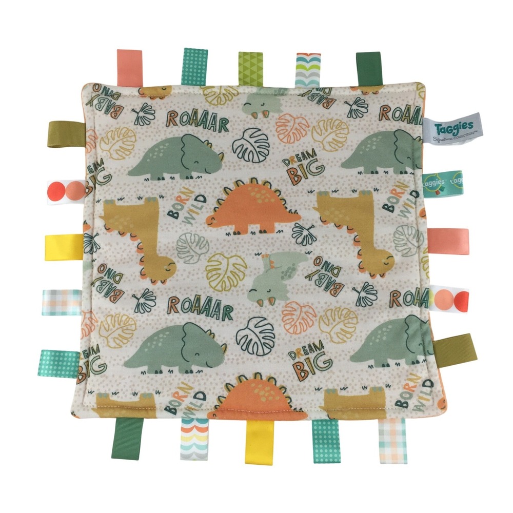 Taggies Mary Meyer Dinosaur Lovey Security Blanket 14" Orange Born Wild Dino